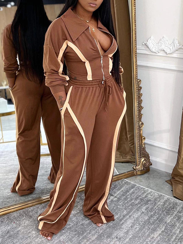 Stripe Zip-Front Jacket & Pants Set
