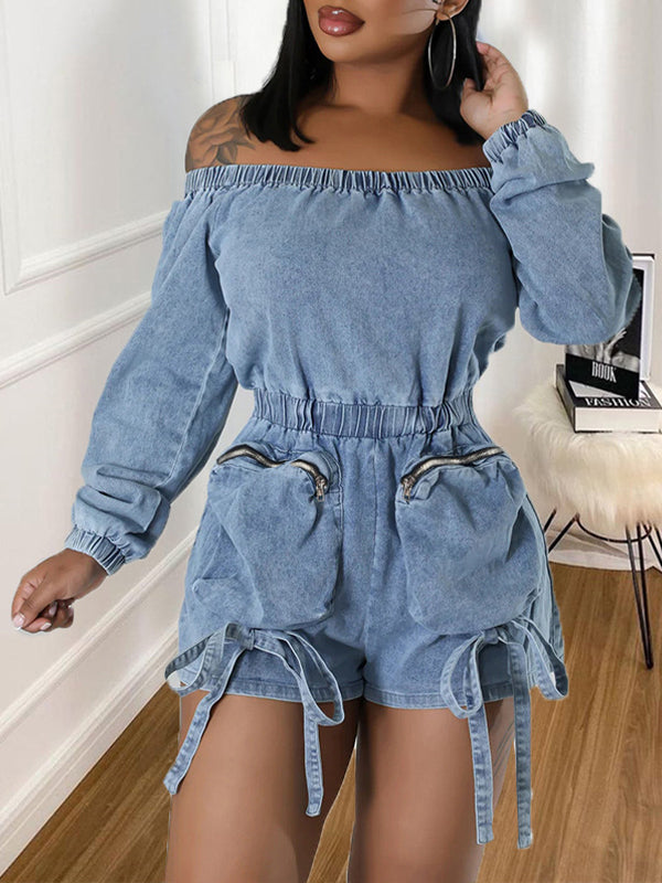 Off-Shoulder Denim Romper