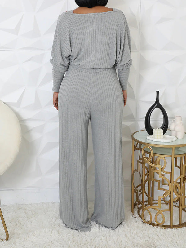 Ribbed Jumpsuit & Cardigan Set