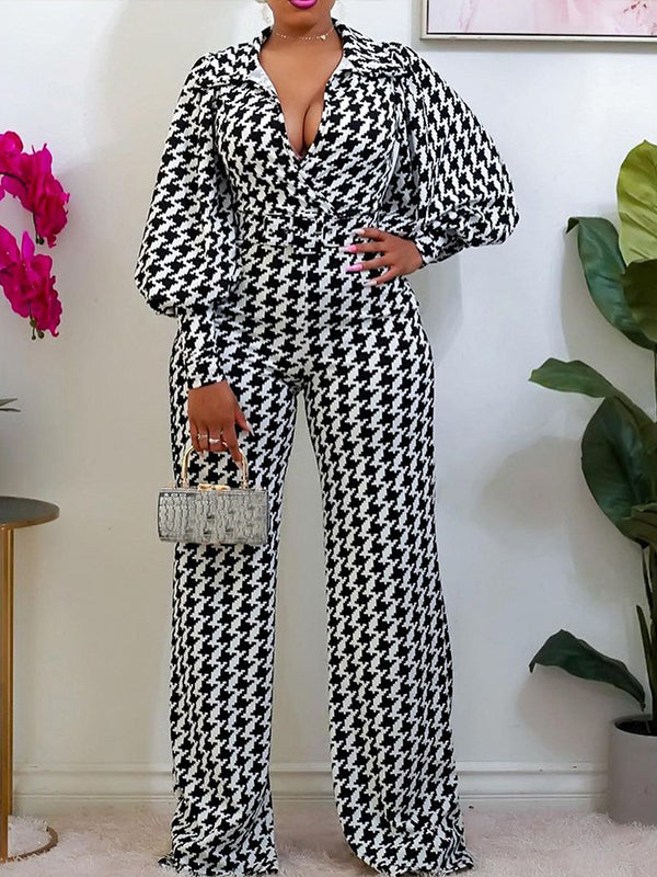 Houndstooth V-Neck Jumpsuit