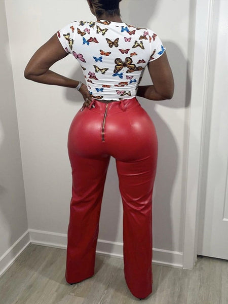 Zip-Back Faux-Leather Pants