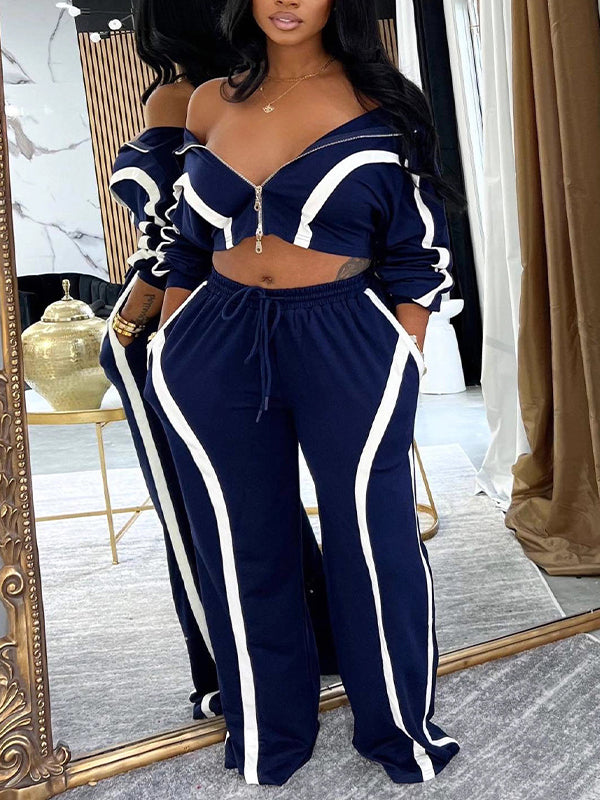 Stripe Zip-Front Jacket & Pants Set