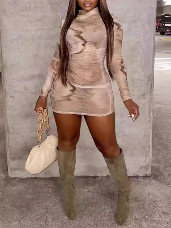 Printed Mock-Neck Dress