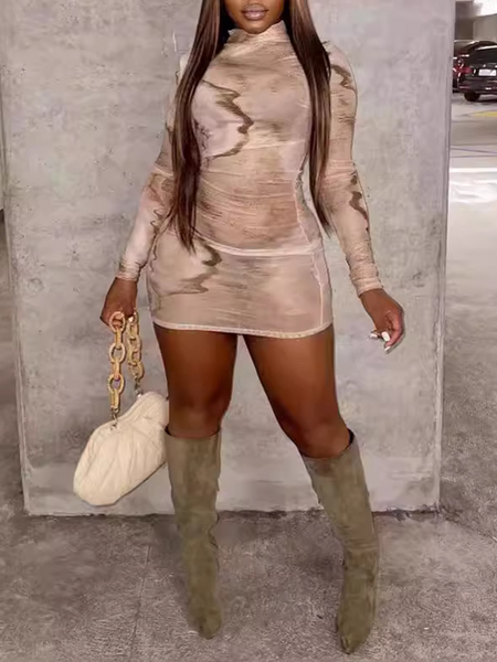 Printed Mock-Neck Dress