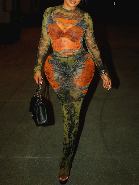 Printed Sheer Pants Set