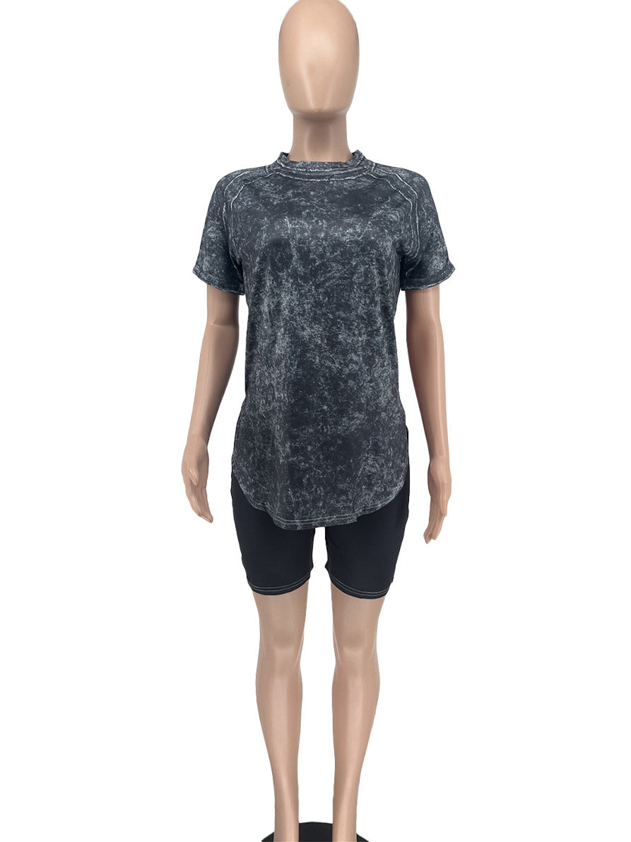Printed Slit Tee & Biker Shorts Set--Clearance