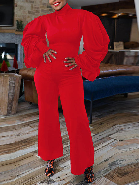 Ruched Puff-Sleeve Jumpsuit