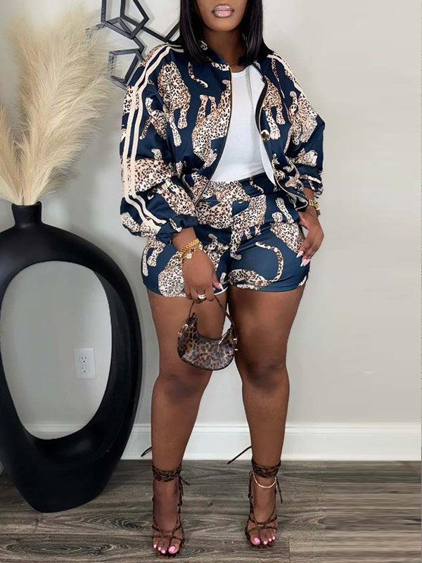 Printed Side-Stripe Jacket & Shorts Set
