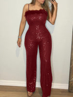 Faux-Fur Combo Sequin Jumpsuit