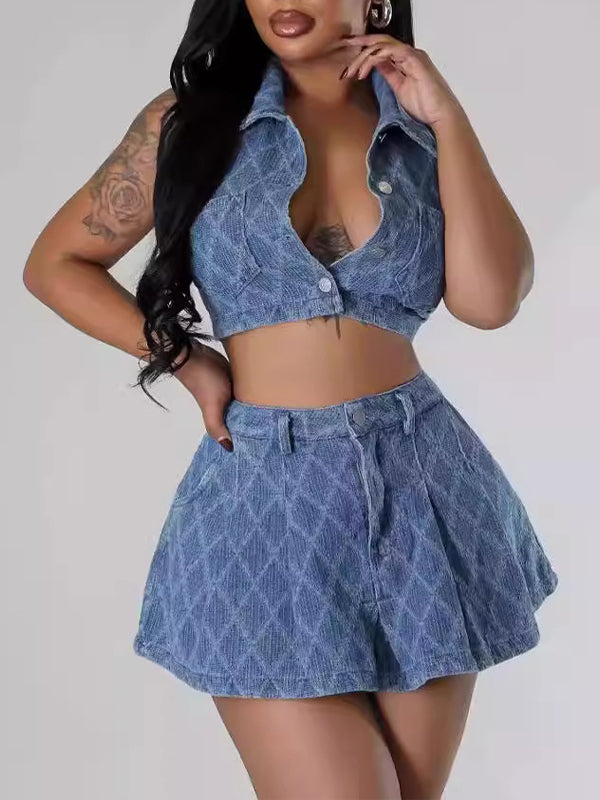 Denim Vest & Skirt Set