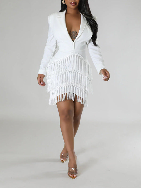 Fringe Combo Blazer Dress