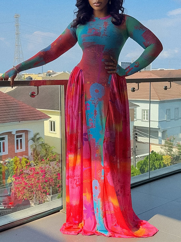 Printed Ruched Maxi Dress