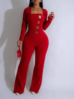 Solid Button Jumpsuit