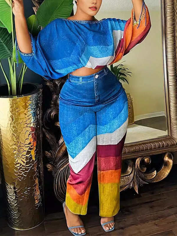 Morchique Printed Boat-Neck Top & Pants Set