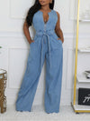 Zip-Front Tied Sleeveless Jumpsuit