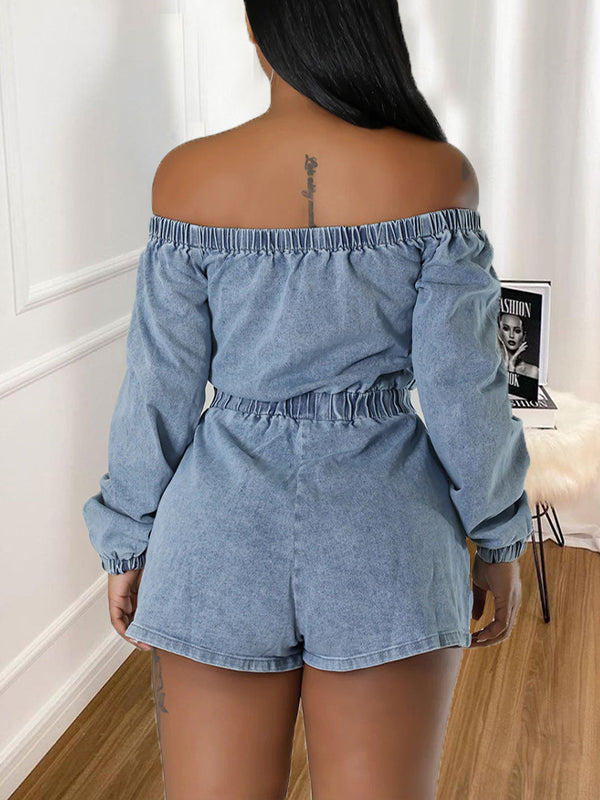 Off-Shoulder Denim Romper