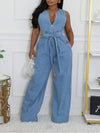 Zip-Front Tied Sleeveless Jumpsuit