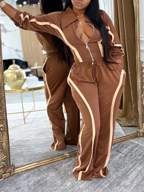 Stripe Zip-Front Jacket & Pants Set