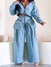 Denim Jacket & Wide-Leg Pants Set