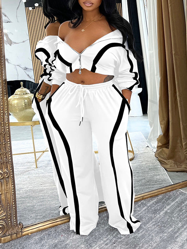 Stripe Zip-Front Jacket & Pants Set