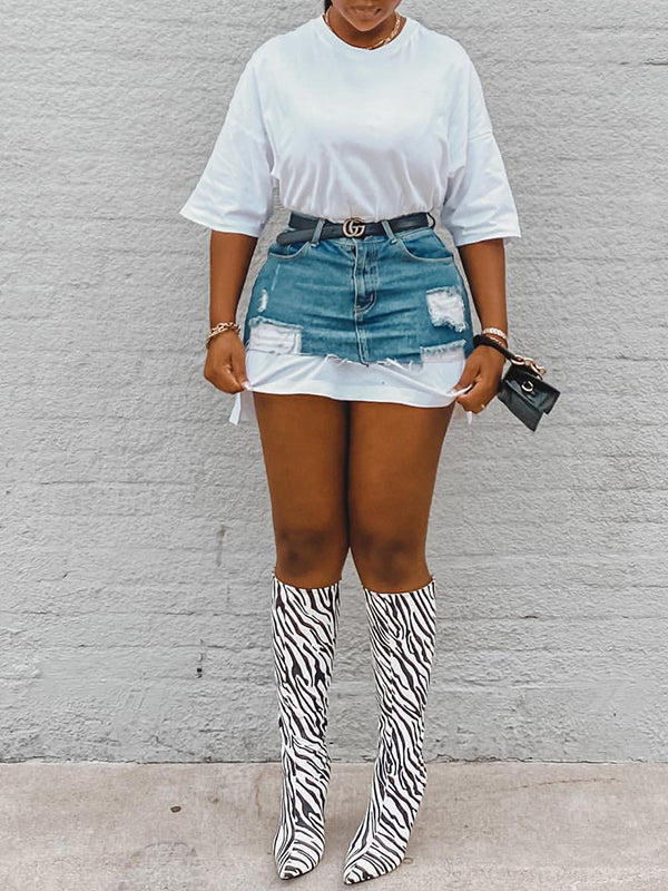 Tee Dress with Denim Skirt