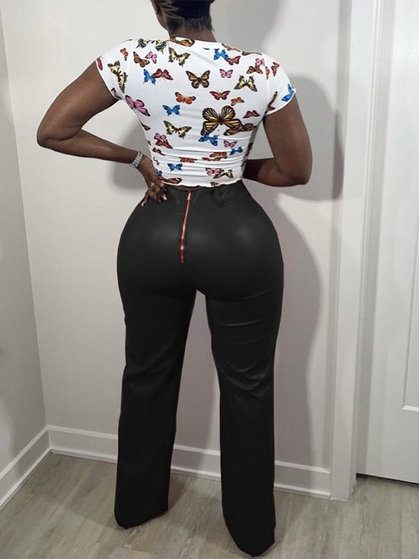 Zip-Back Faux-Leather Pants