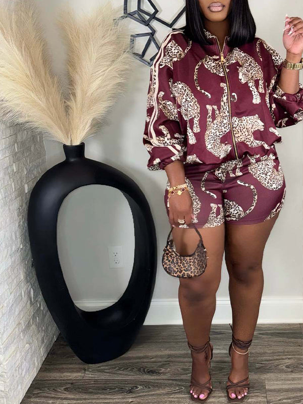 Printed Side-Stripe Jacket & Shorts Set