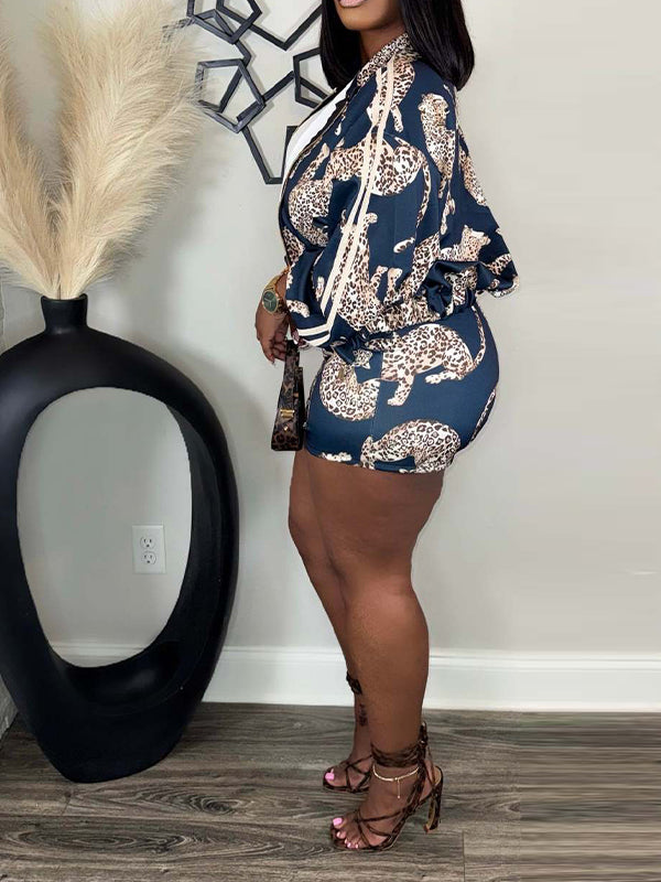 Printed Side-Stripe Jacket & Shorts Set