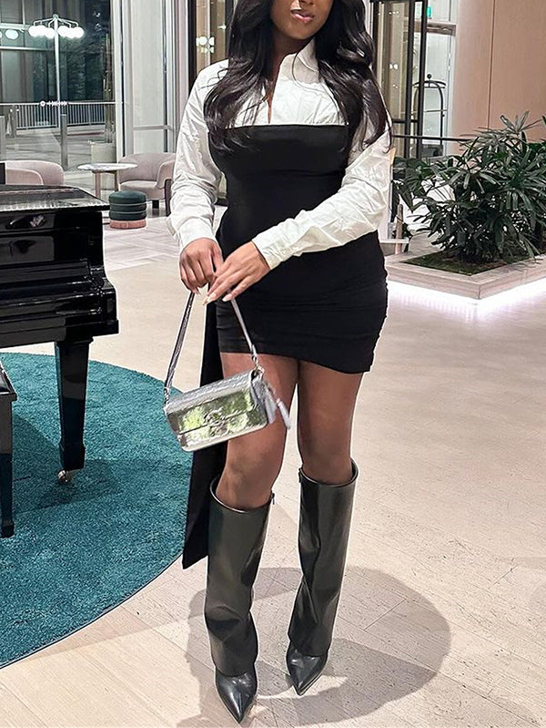 Two-Tone Draped Dress