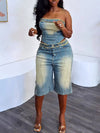 Denim Tube Top & Bermuda Shorts Set