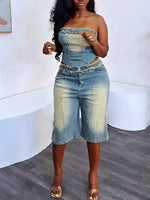 Denim Tube Top & Bermuda Shorts Set
