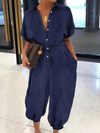 Button-Front Tied Jumpsuit