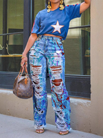 Morchique Abstract Printed Ripped Jeans