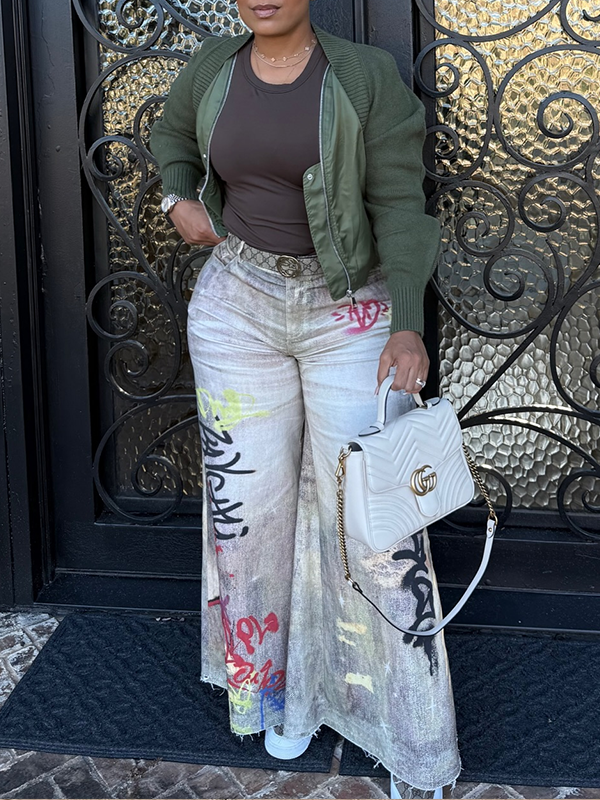 Printed Wide-Leg Pants