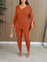 Ribbed V-Neck Top & Pants Set