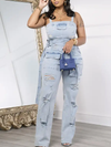 Tied Sleeveless Ripped Denim Jumpsuit