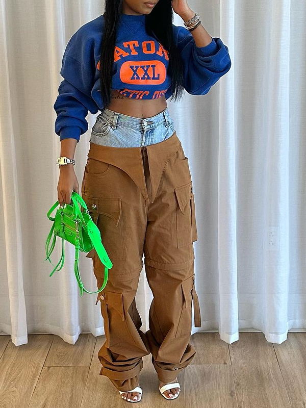 Denim Combo Cargo Pants