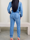 Button-Front Tied Denim Jumpsuit