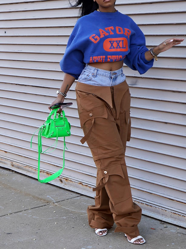 Denim Combo Cargo Pants