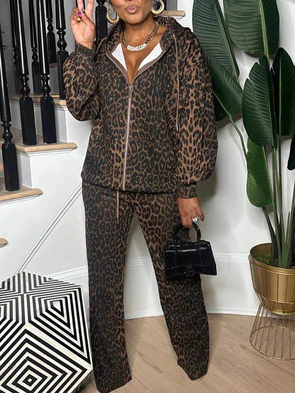 Leopard Zip Hoodie & Pants Set
