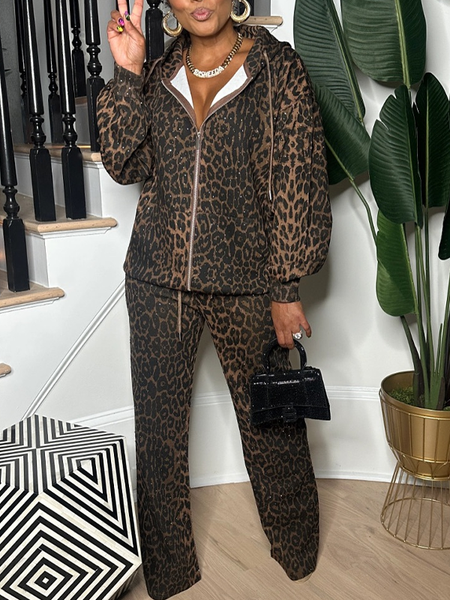 Leopard Zip Hoodie & Pants Set