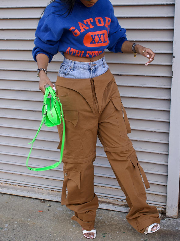 Denim Combo Cargo Pants