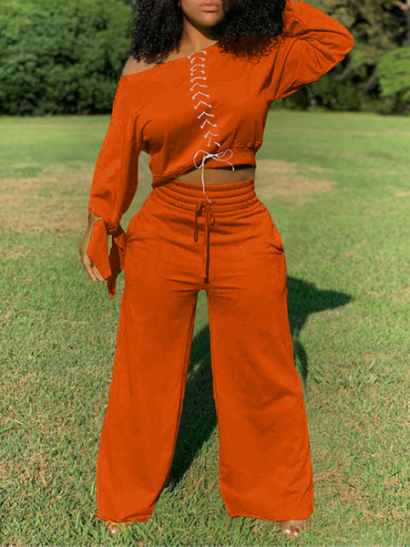 Morchique Lace-Up Sweatshirt & Pants Set