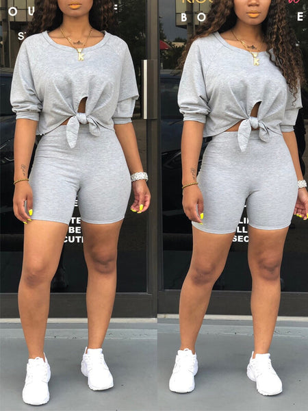Morchique Tied-Front Tee & Biker Shorts Set