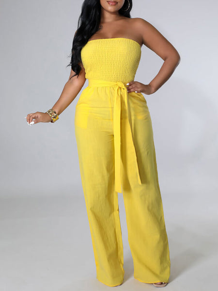 Strapless Belted Jumpsuit --Clearance