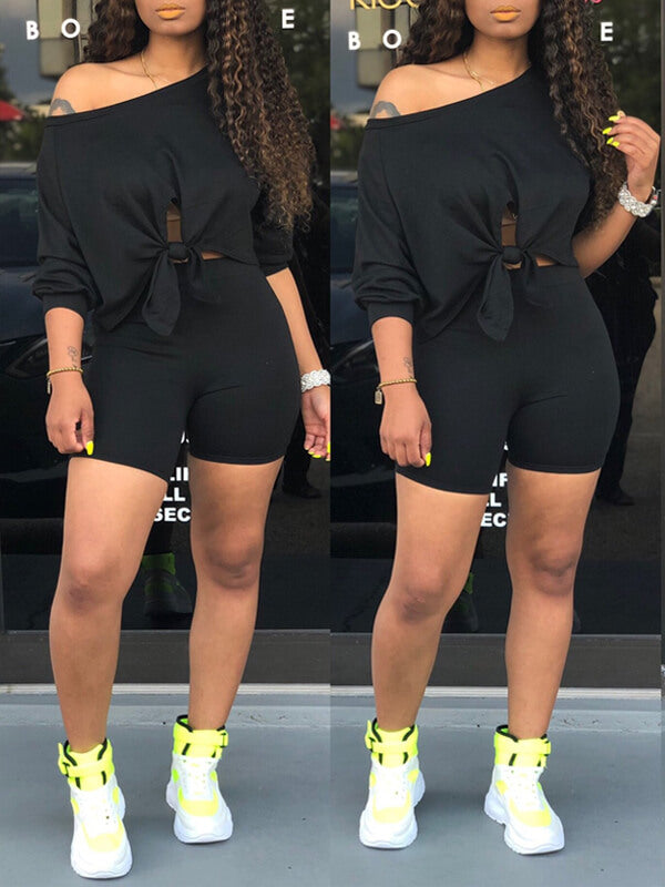 Morchique Tied-Front Tee & Biker Shorts Set