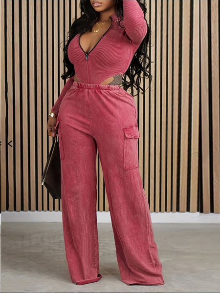 Morchique Zip-Front Top & Cargo Pants Set