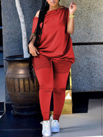 Button Boat-Neck Tee & Ruched Pants Set