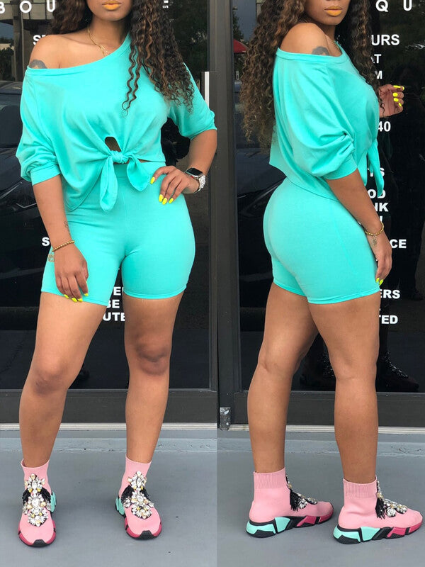 Morchique Tied-Front Tee & Biker Shorts Set
