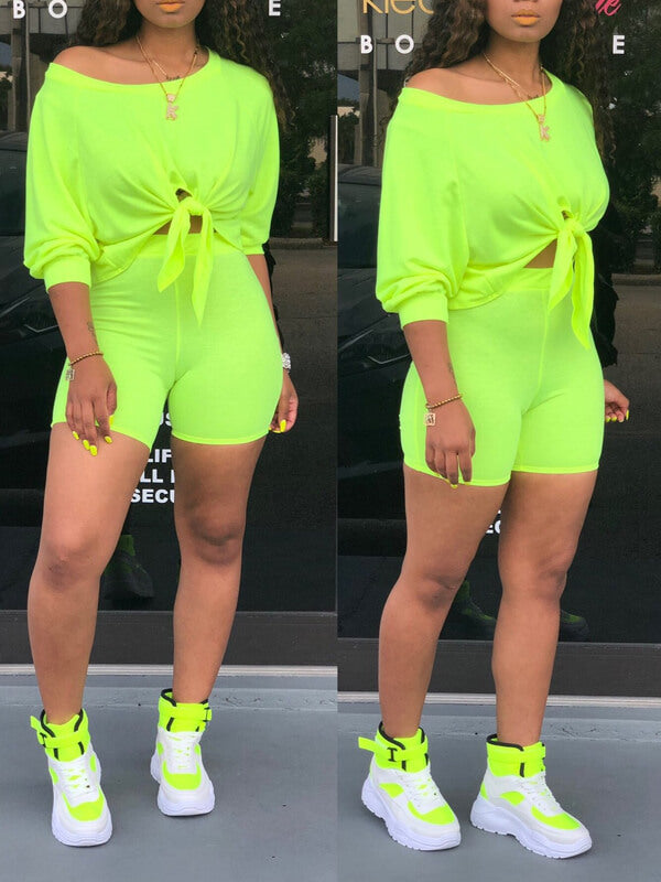 Morchique Tied-Front Tee & Biker Shorts Set